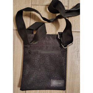 Black Dakin Crossbody Bag Purse, Adjustable Strap, Flower Star Pattern Zip Close